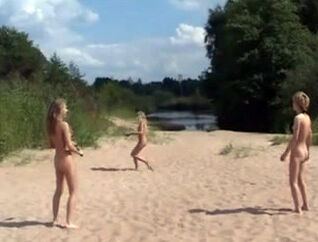 Steaming young ladies nudists frolicking at the nasty beach