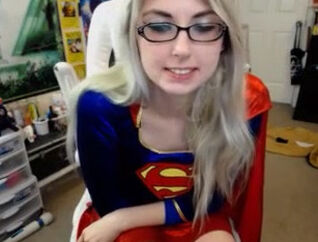 Attractive virgin web cam tramp in superman t-shirt dildoing